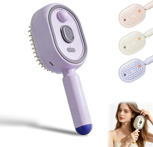 2026 New Electric Steam Brush, Electric Steam Brushs for Hair, Rechargeable Steam Hair Straightener with Water Spray, Detangling Steam Brush for Reduce Frizz, Nourishes Hairs (Purple)